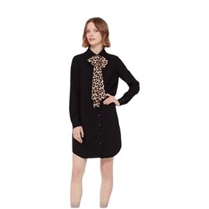 KATE SPADE,  BLACK /  LEOPARD NEW YORK BOW SHIFT DRESS, SIZE  4, NWOT